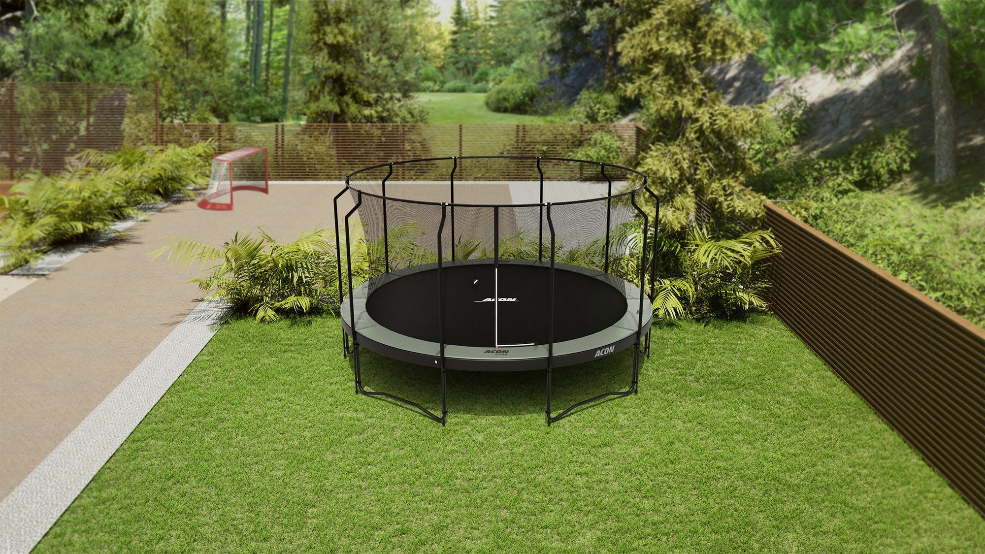 ACON Air 15ft Round Trampoline with Net & Ladder - bearplaygrounds